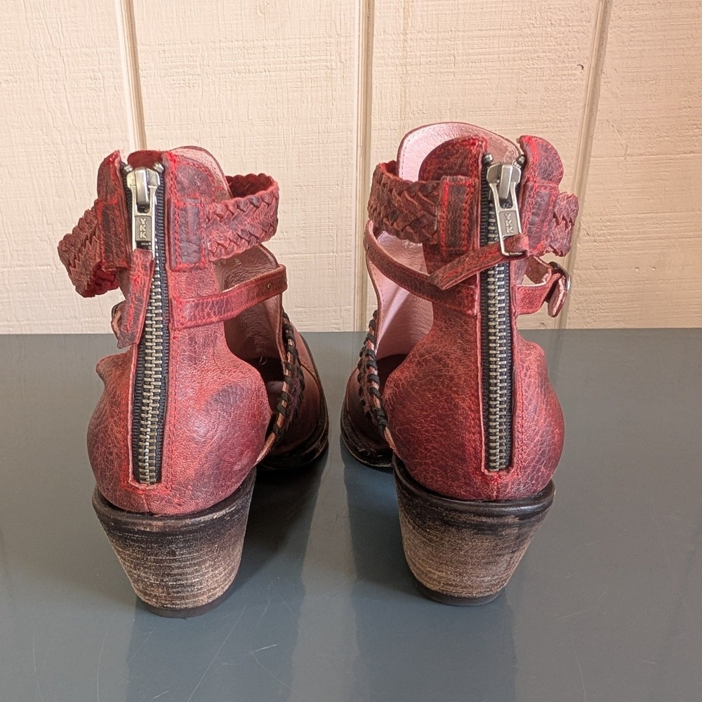 Miss Macie Red Leather Cutout Western Ankle Boots Size 9 Western Festival - Picture 9 of 14